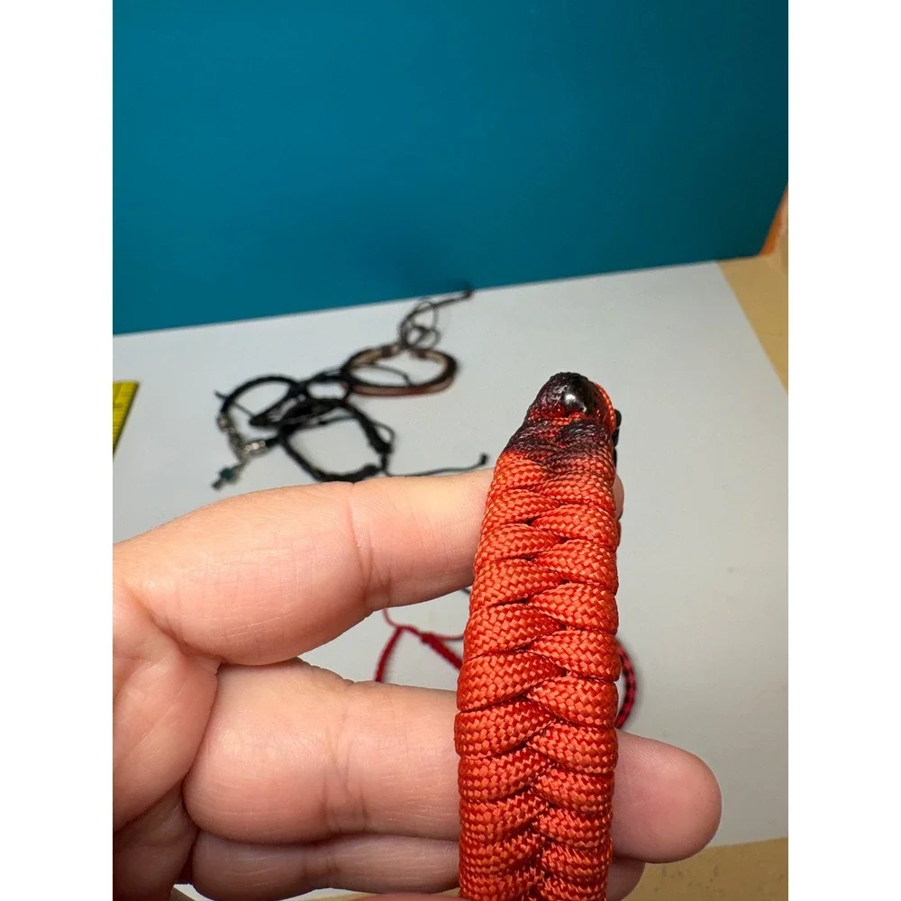 Lot of 7 Mens Braided Leather Paracord Woven Bracelets Cross Charm Black Red
